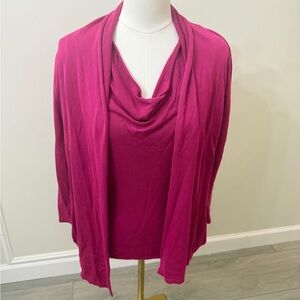 Chic Magenta Drape Blouse With Attached Sweater